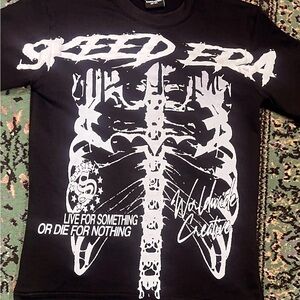 Black and White Long Sleeve Tee with Bold Graphic Design
